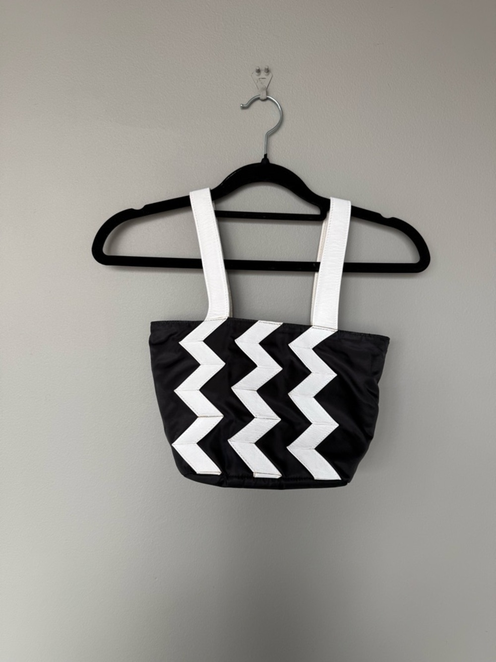 Issey Miyake Black Tote with White Leather Accents
